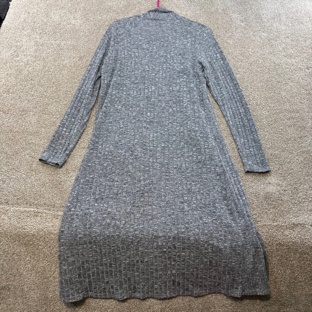Lisa Rinna Collection Grey Ribbed Duster Cardigan Open Front Pockets Small Fall - Picture 3 of 10